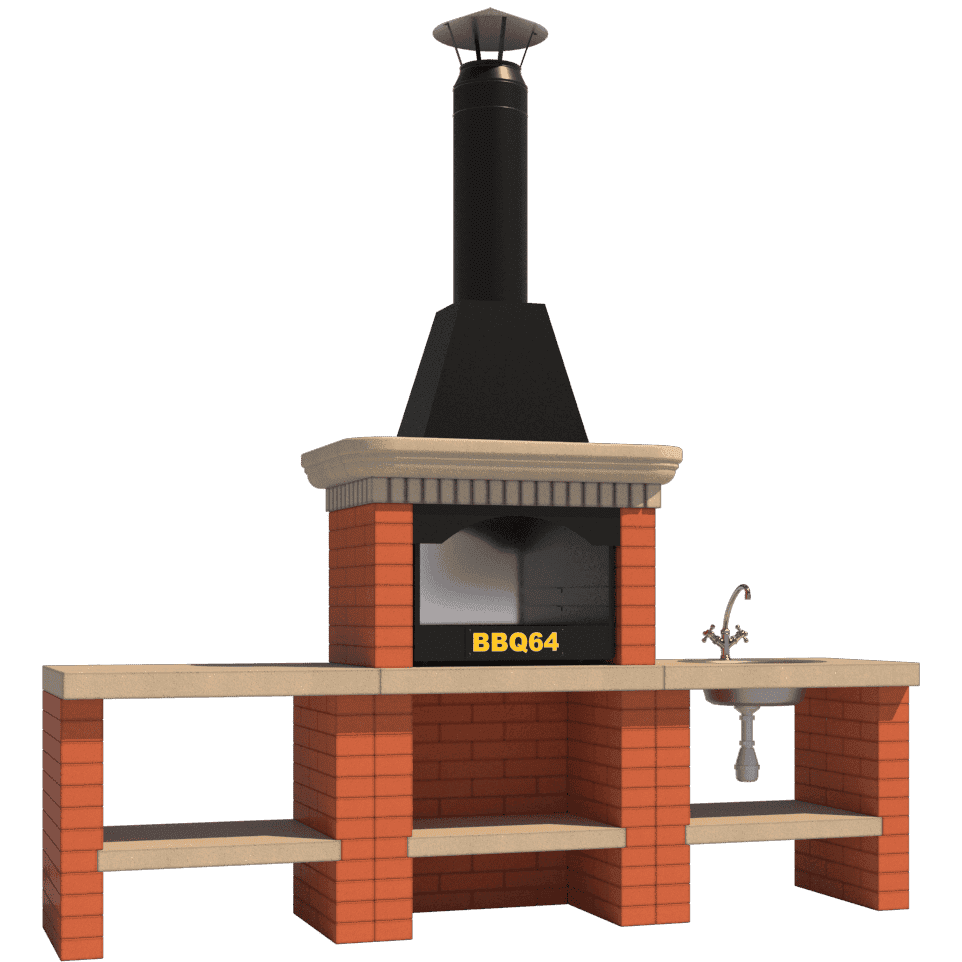 Мангал "BBQ64" с разделочным столом и мойкой красный кирпич купить в ...
